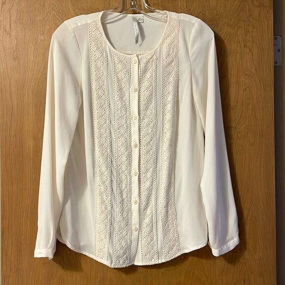 LC Lauren Conrad Tops - Lauren Conrad Sheer Blouse with Lace Decoration
